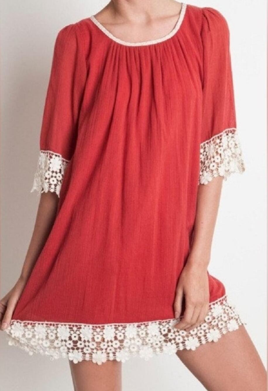 Umgee Swing Mini Dress with Crochet Detail Size Medium